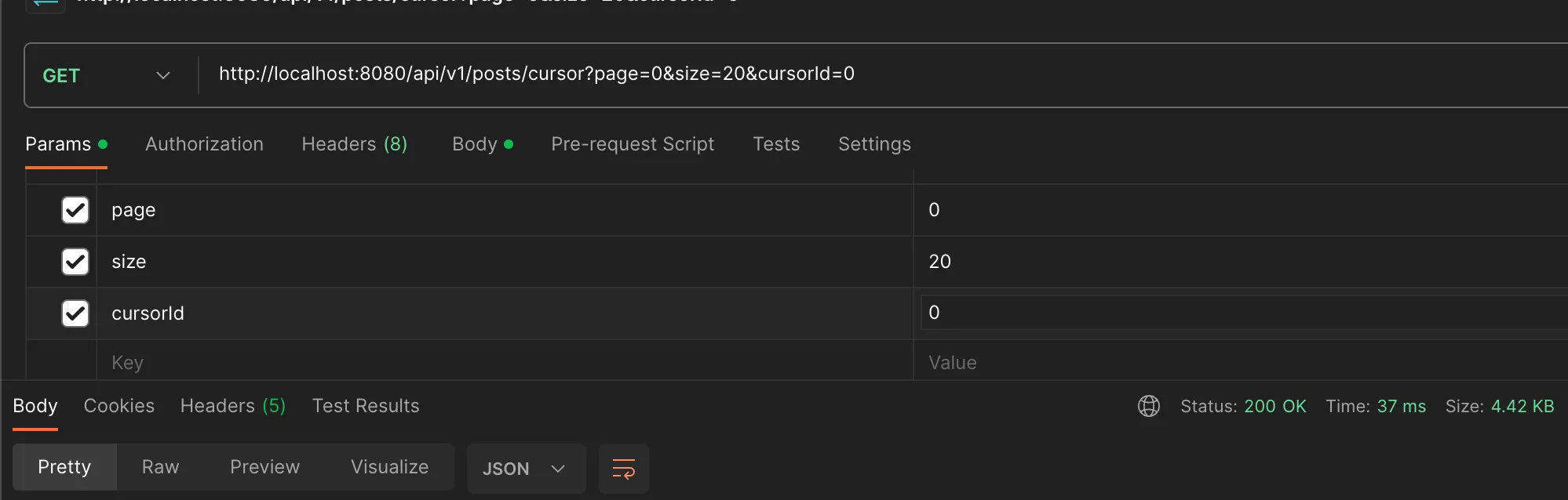 Slice 반환 Cursor 조회 - 37ms