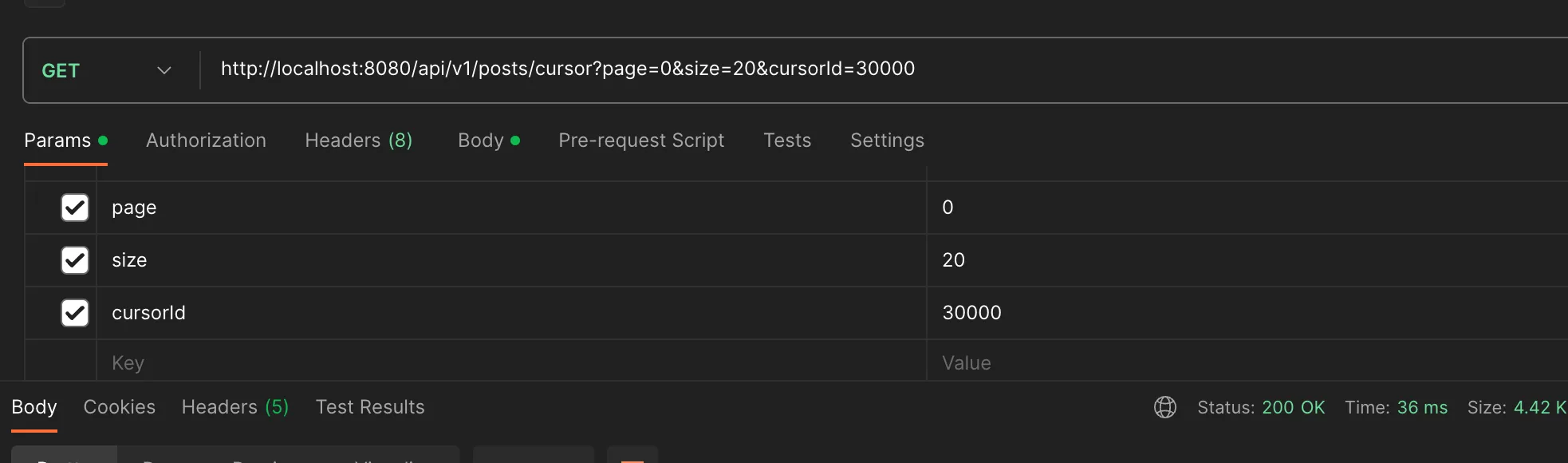 Slice 반환 Cursor 조회 - 36ms